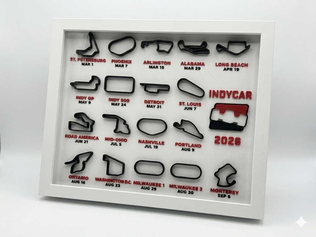 IndyCar 2026 — Full Season Race Calendar 3D Printed Shadow Box