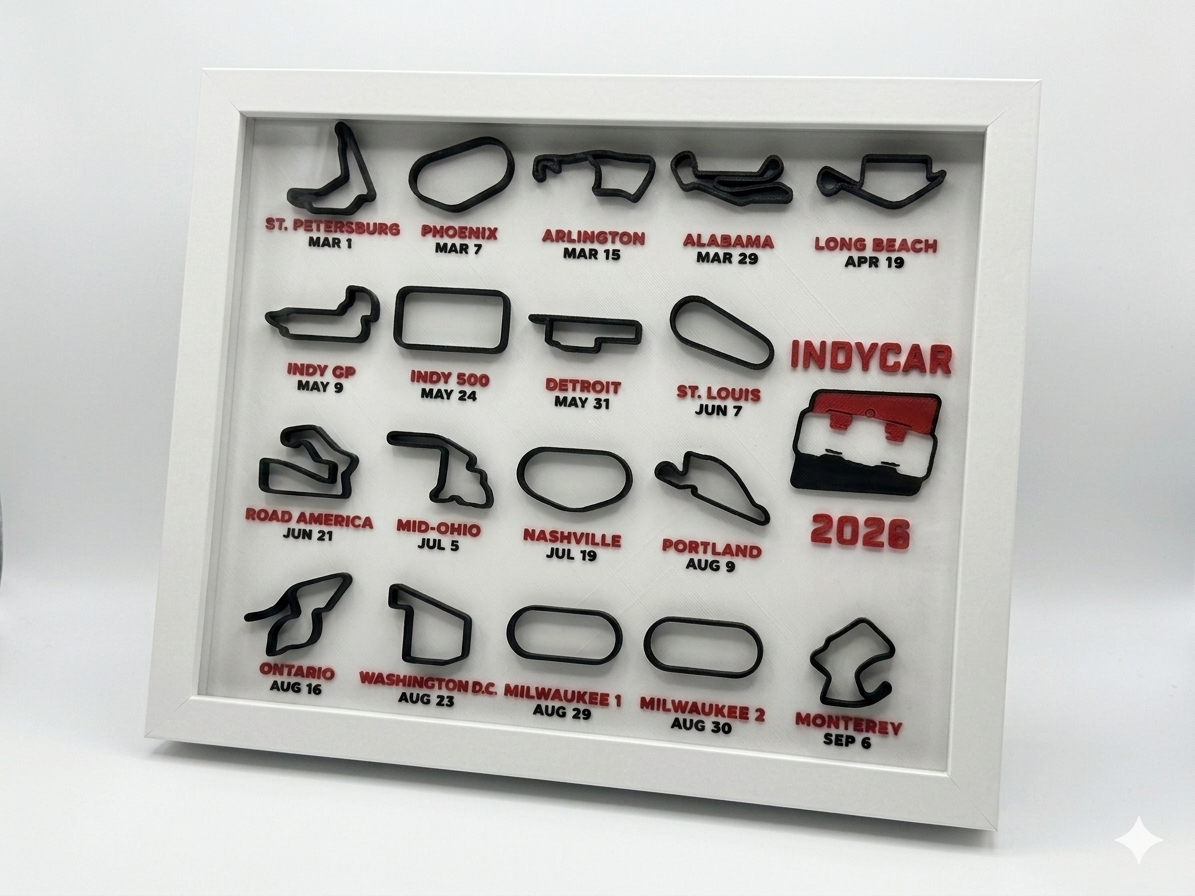 IndyCar 2026 — Full Season Race Calendar 3D Printed Shadow Box