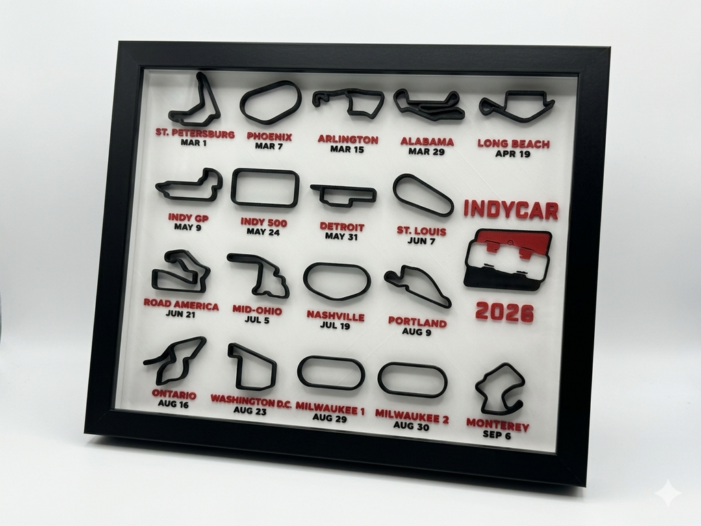 IndyCar 2026 — Full Season Race Calendar 3D Printed Shadow Box