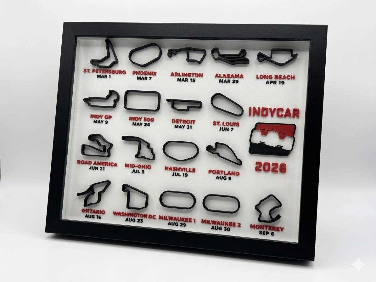 IndyCar 2026 — Full Season Race Calendar 3D Printed Shadow Box