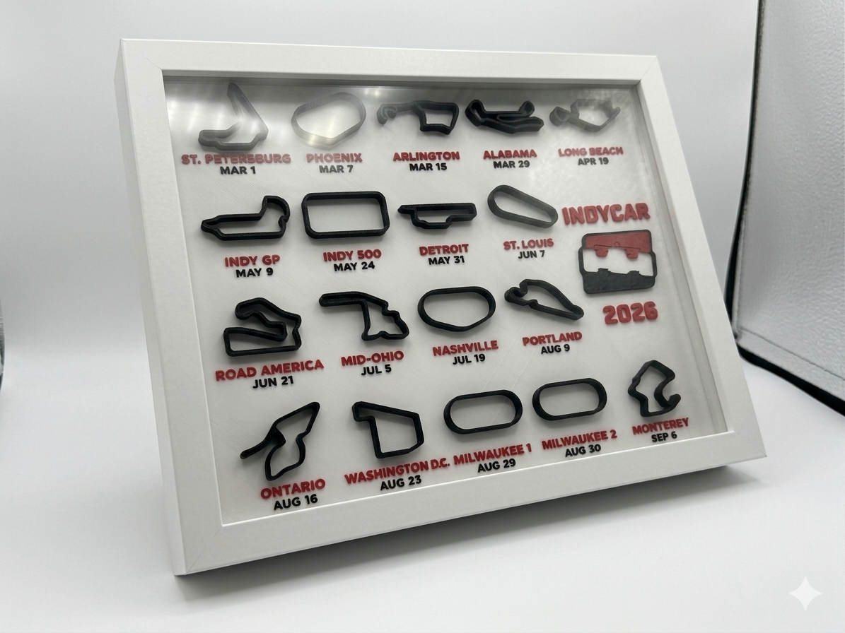 IndyCar 2026 — Full Season Race Calendar 3D Printed Shadow Box