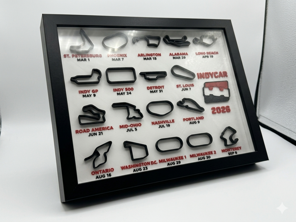 IndyCar 2026 — Full Season Race Calendar 3D Printed Shadow Box