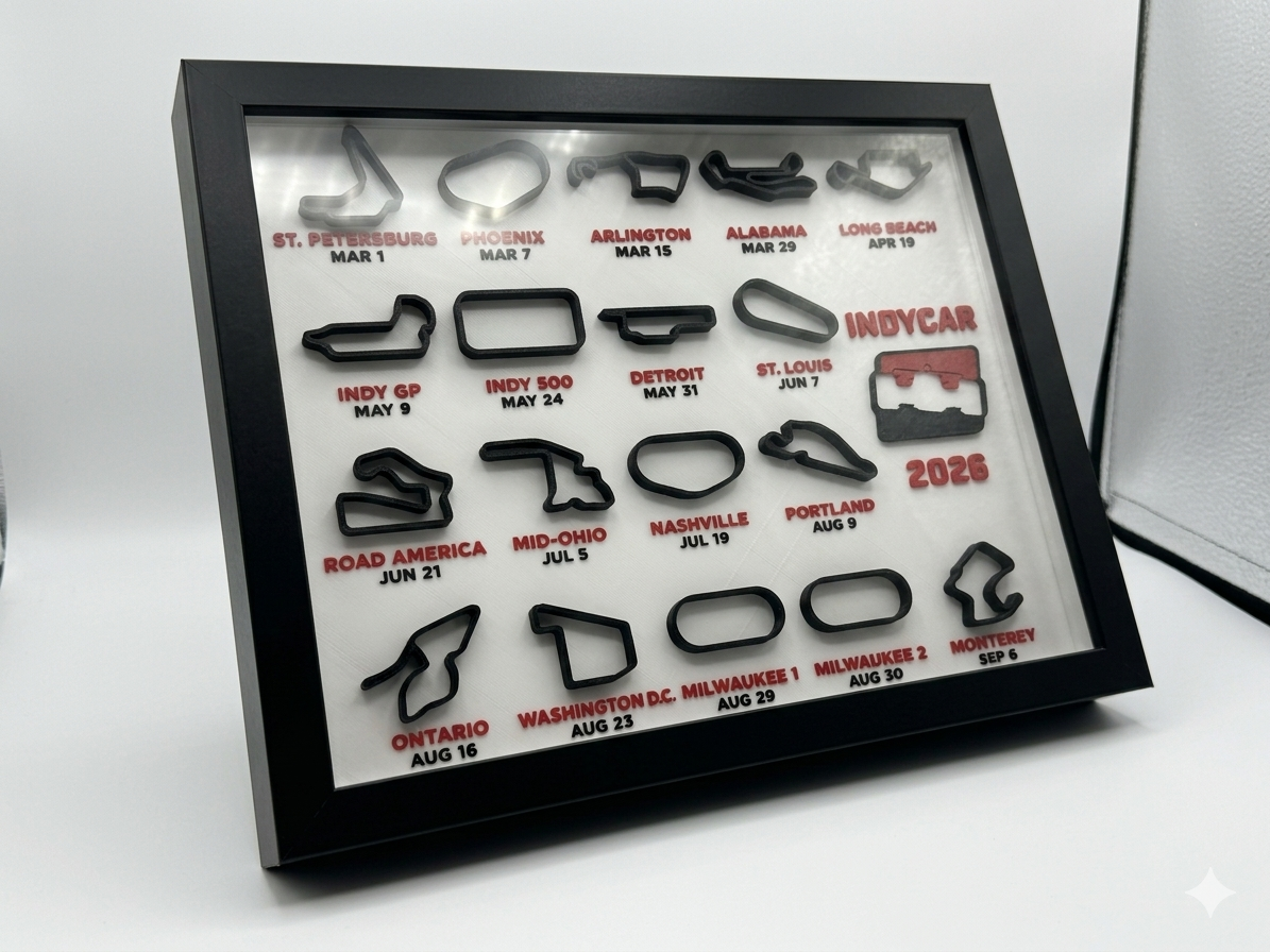 IndyCar 2026 — Full Season Race Calendar 3D Printed Shadow Box