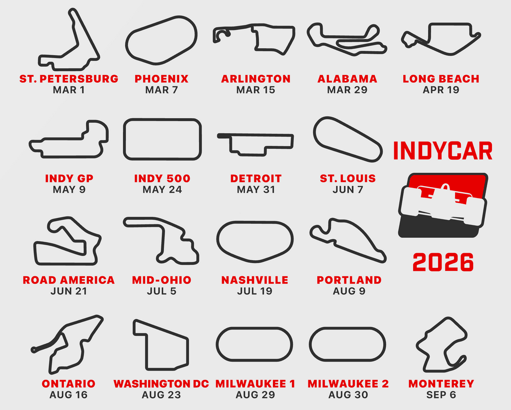 IndyCar 2026 — Full Season Race Calendar 3D Printed Shadow Box